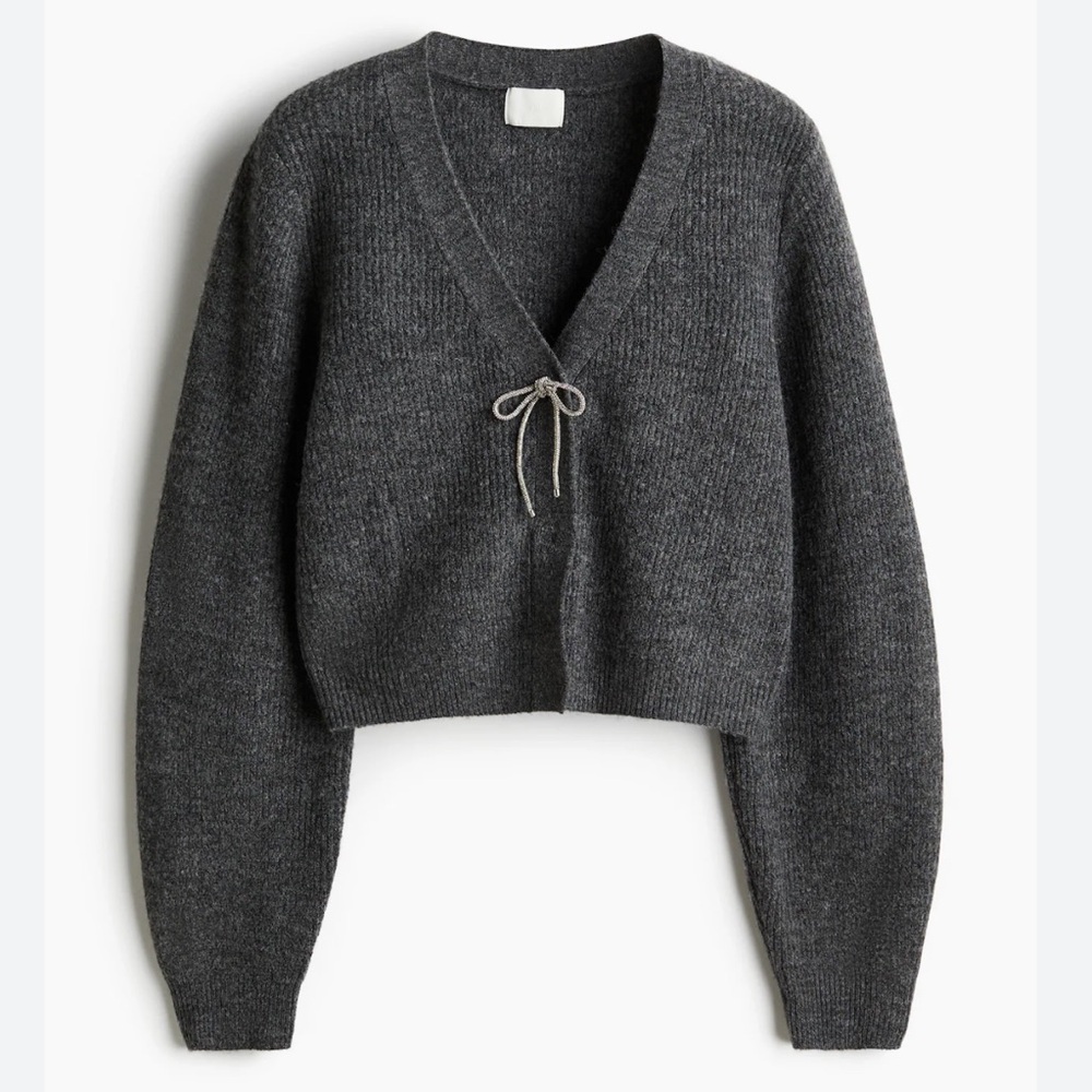 H&M Charcoal Cardigan with rhinestone bow